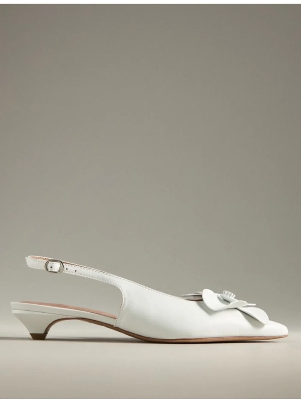 Maeve White Leather Floral 3d Slingback Kitten Heels Size 8 / EU 38 New - Picture 2 of 12